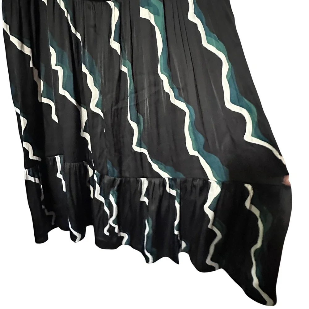 Lane Bryant Women 20 Black Abstract‎ Wave Print Sleeveless Midi Dress Ruffle Hem